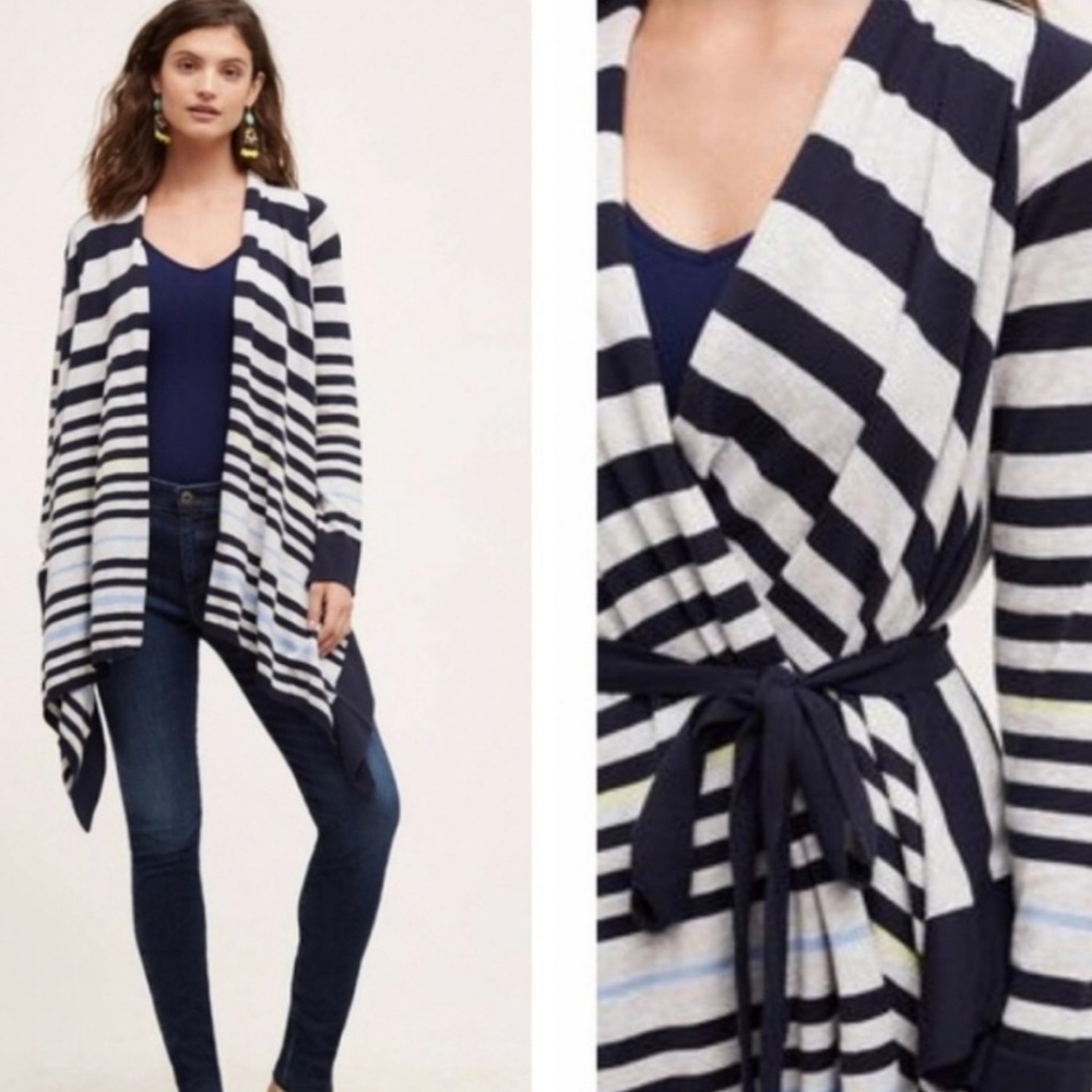 Anthro Moth Gradient Stripe Drape Front Tie Waist Cardigan Size M